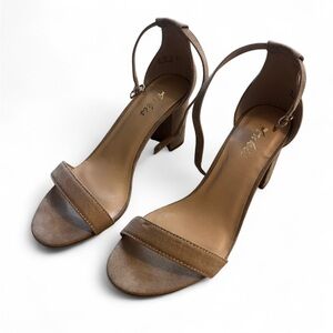 Ankis Tan Suede Block Heels with Ankle Strap